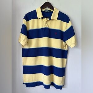 Vintage Polo Ralph Lauren Shirt Men Large Yellow Blue Striped Polo 90s Y2K Rugby